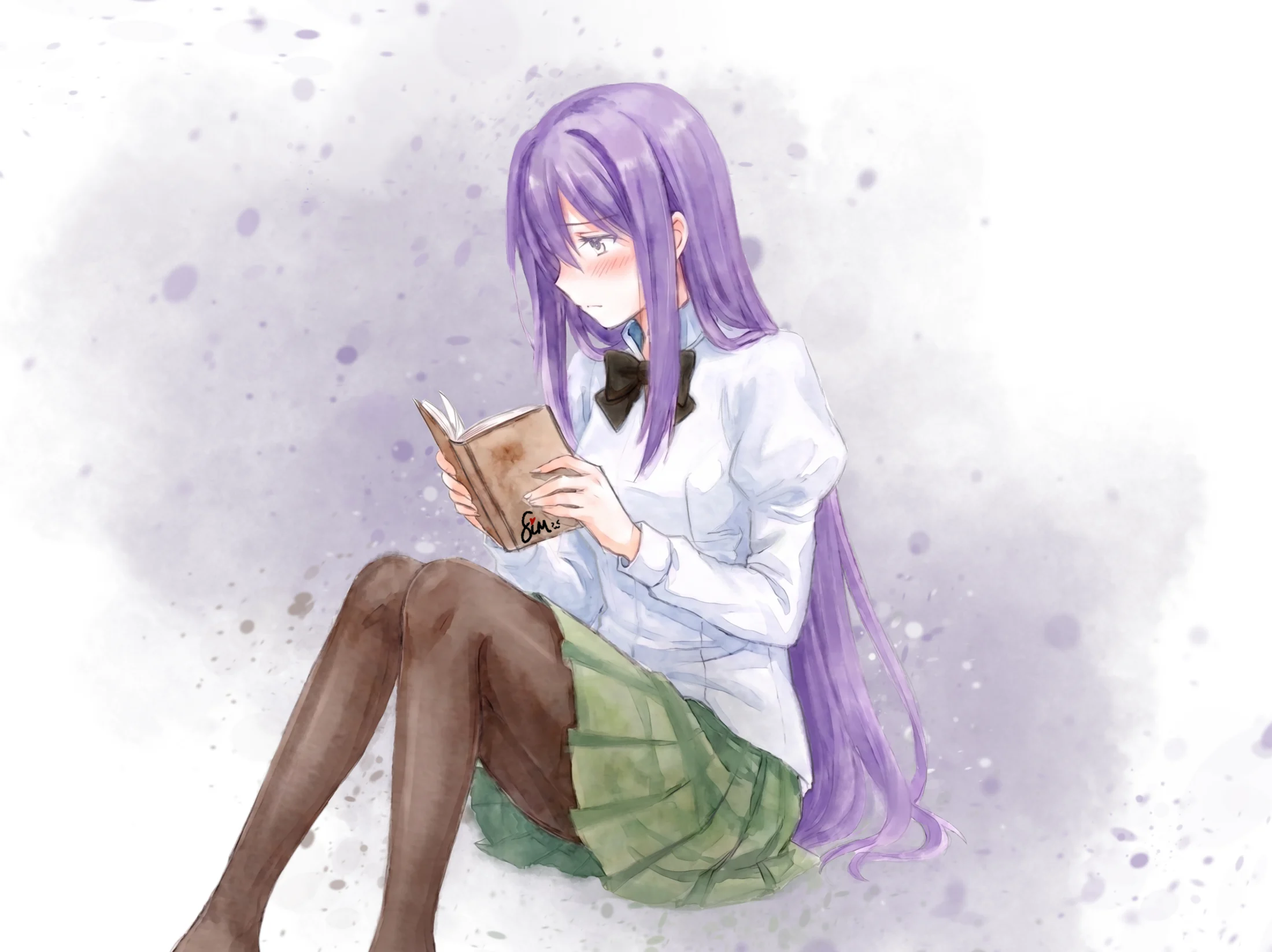 Full color Hanako illustration reading a book by Sim.