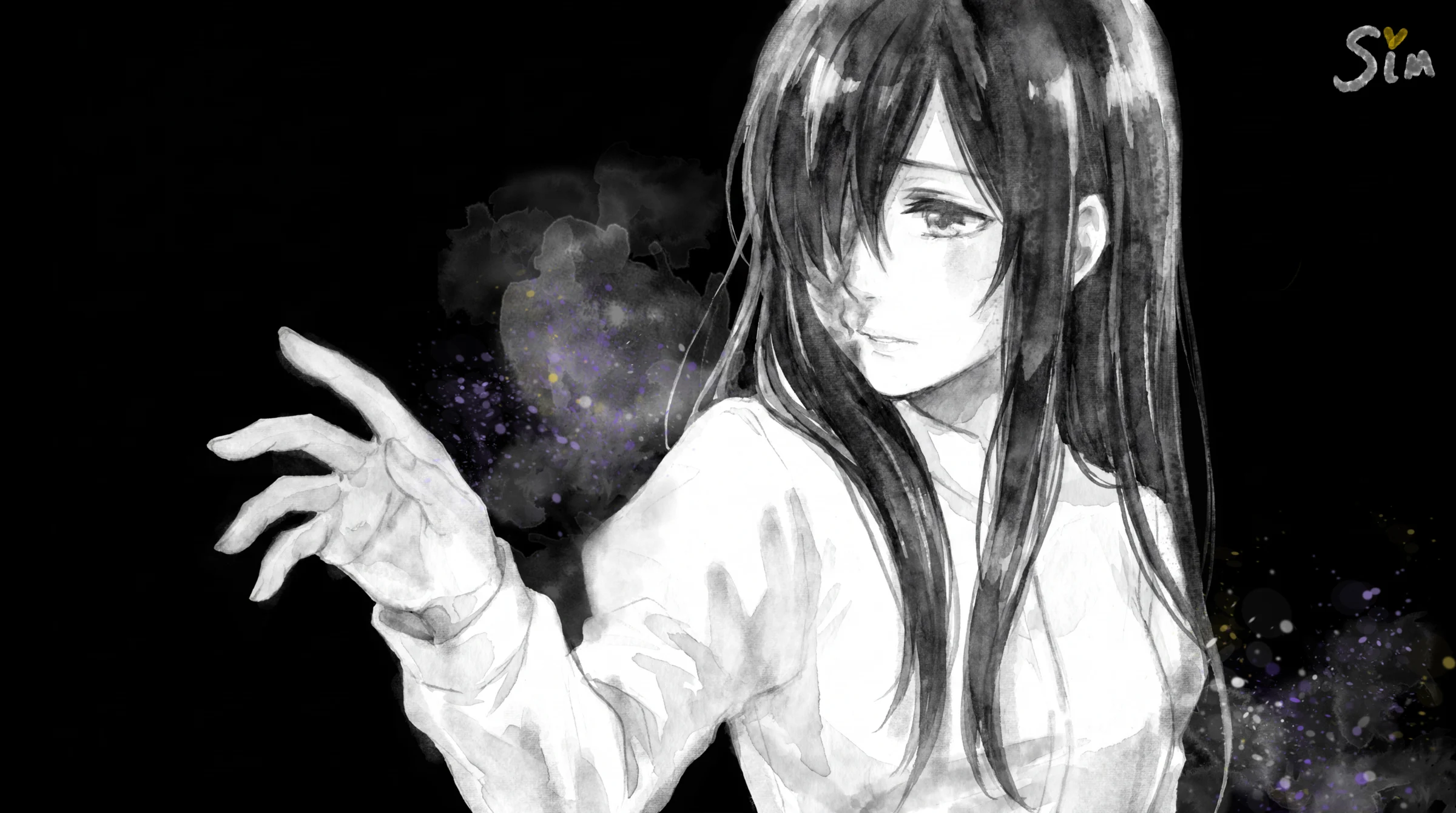 Hanako monochrome character illustration by Sim.