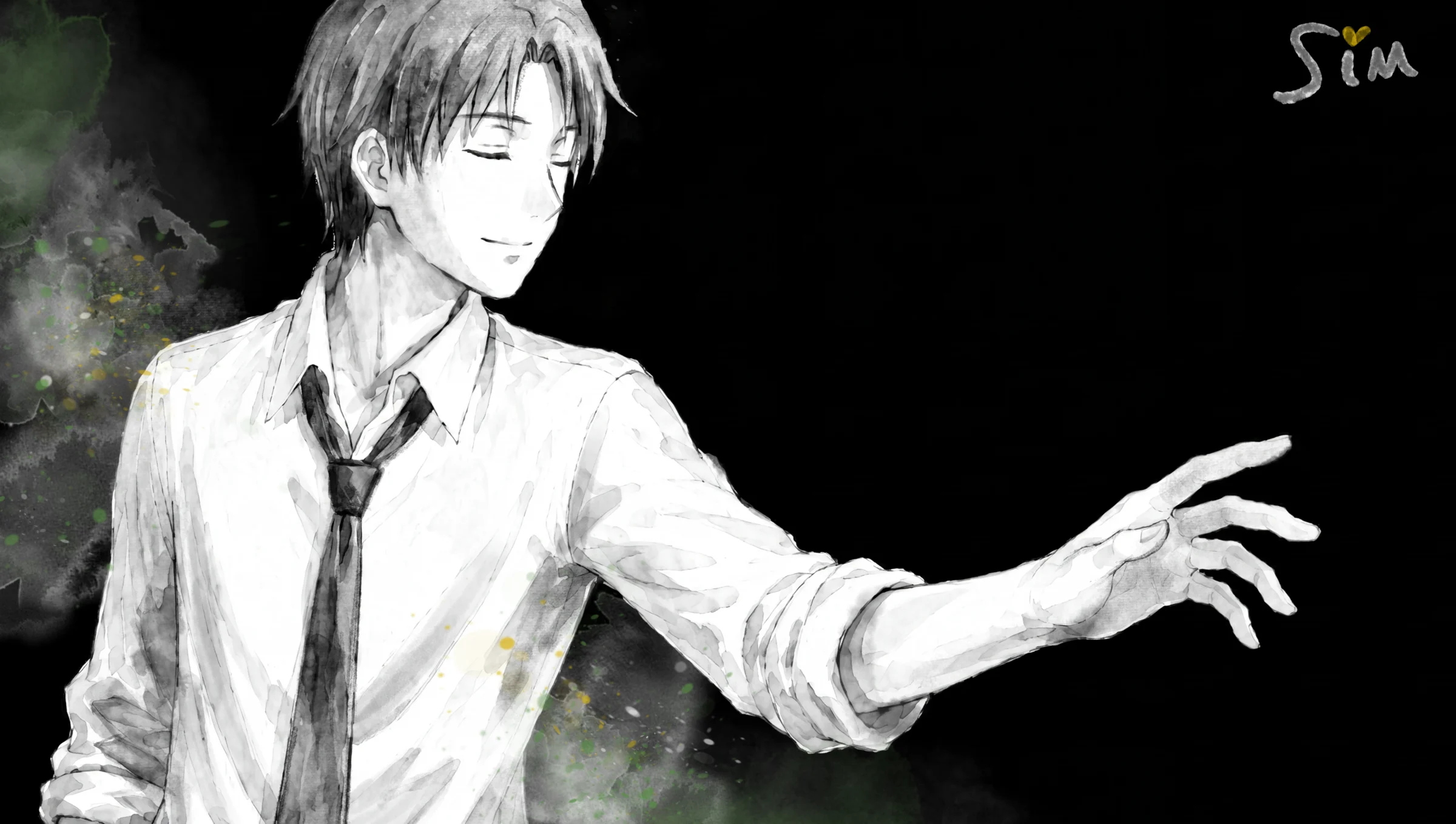 Hisao monochrome character illustration by Sim.
