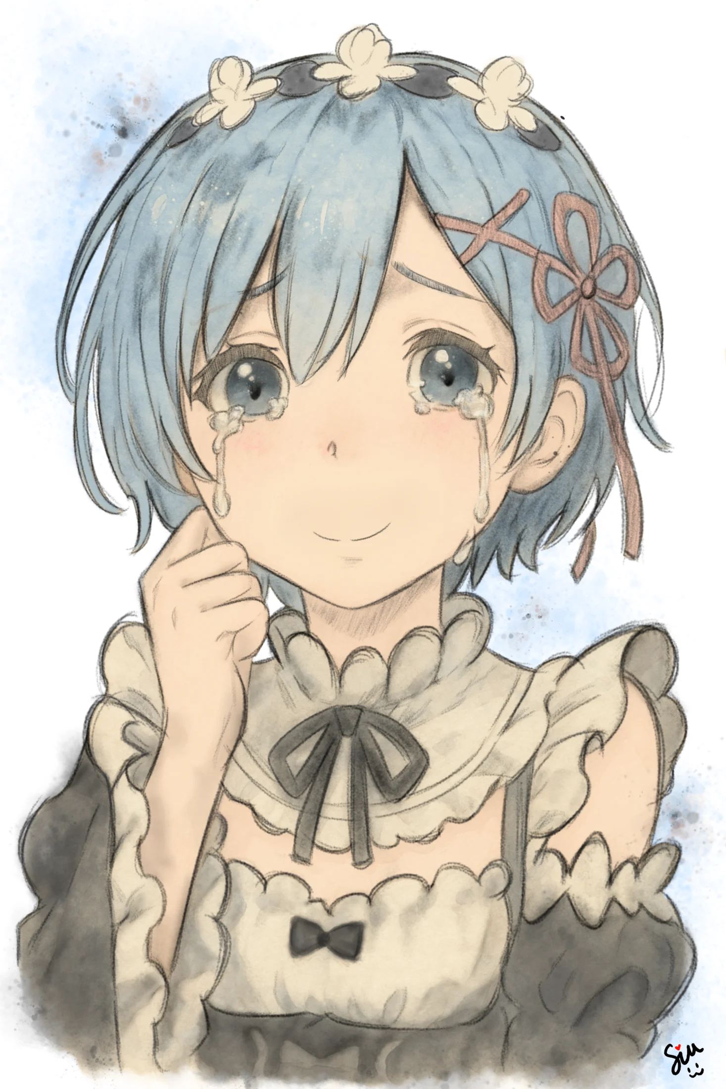 Full color Rem smiling portrait illustration by Sim.